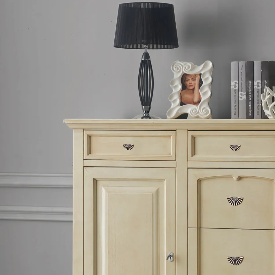 Classic Sideboard in Tanganica Wood with 6 Drawers and 2 Doors Made in Italy - Bragi Viadurini