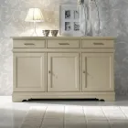 Sideboard with 3 Doors and 3 Drawers in Patinated Ivory Made in Italy - Gleti Viadurini