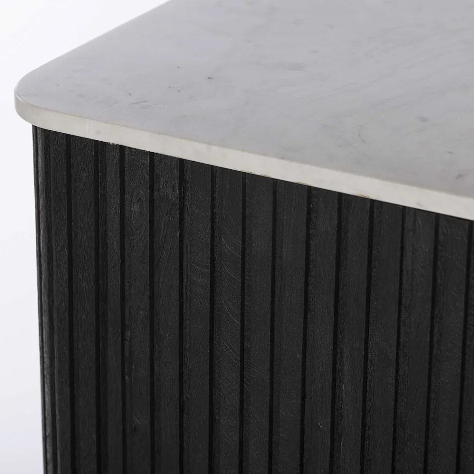 Sideboard with Marble Top and Mango Wood Structure - Fisherman Viadurini