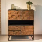 Indoor Sideboard in Patchwork Recycled Wood and Metal Base - Slide Viadurini