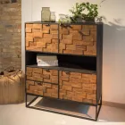 Indoor Sideboard in Patchwork Recycled Wood and Metal Base - Slide Viadurini