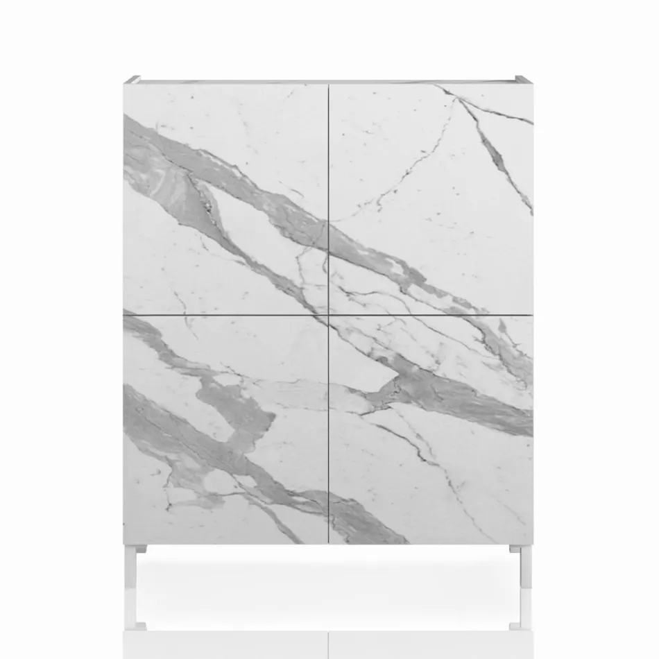 Lounge Sideboard Covered in Melamine Marble Finish Made in Italy - Zinc Viadurini