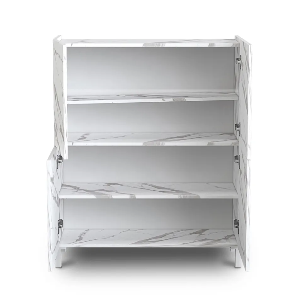 Lounge Sideboard Covered in Melamine Marble Finish Made in Italy - Zinc Viadurini