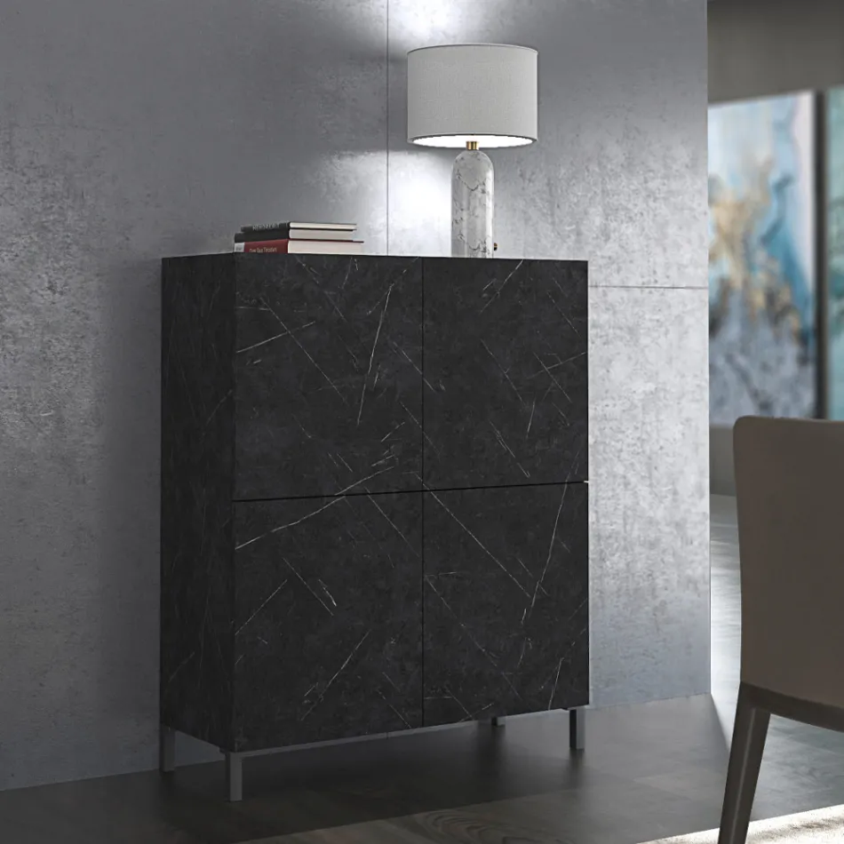 Lounge Sideboard Covered in Melamine Marble Finish Made in Italy - Zinc Viadurini