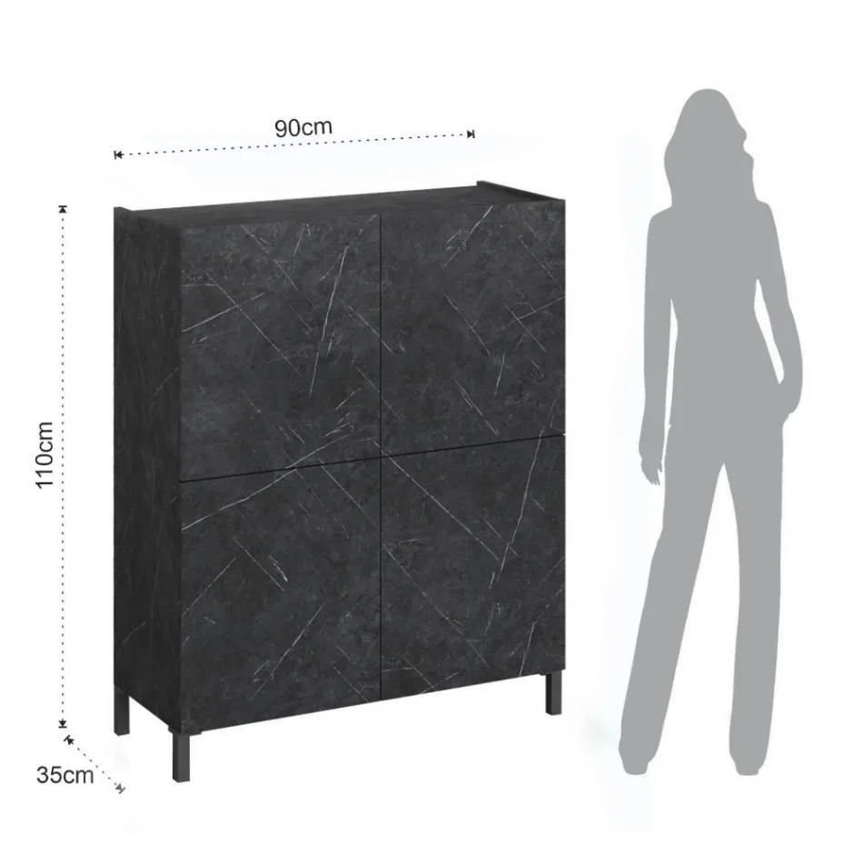 Lounge Sideboard Covered in Melamine Marble Finish Made in Italy - Zinc Viadurini