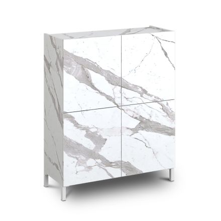 Lounge Sideboard Covered in Melamine Marble Finish Made in Italy - Zinc Viadurini