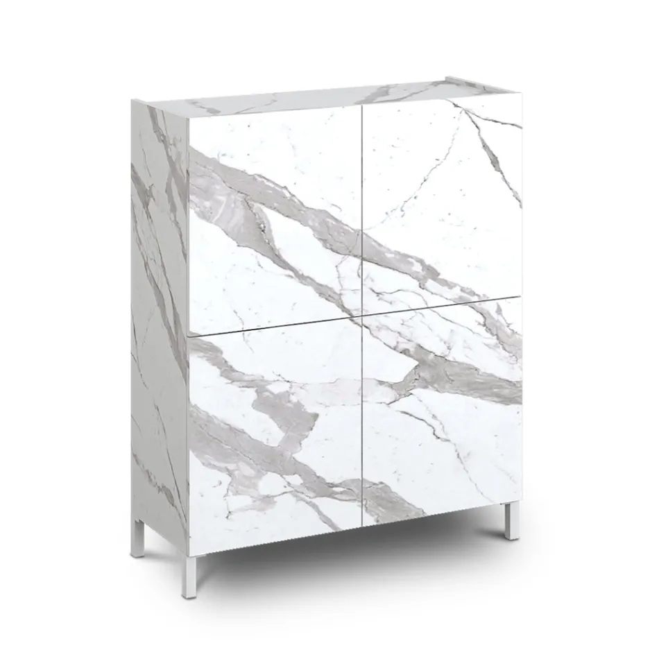 Lounge Sideboard Covered in Melamine Marble Finish Made in Italy - Zinc Viadurini