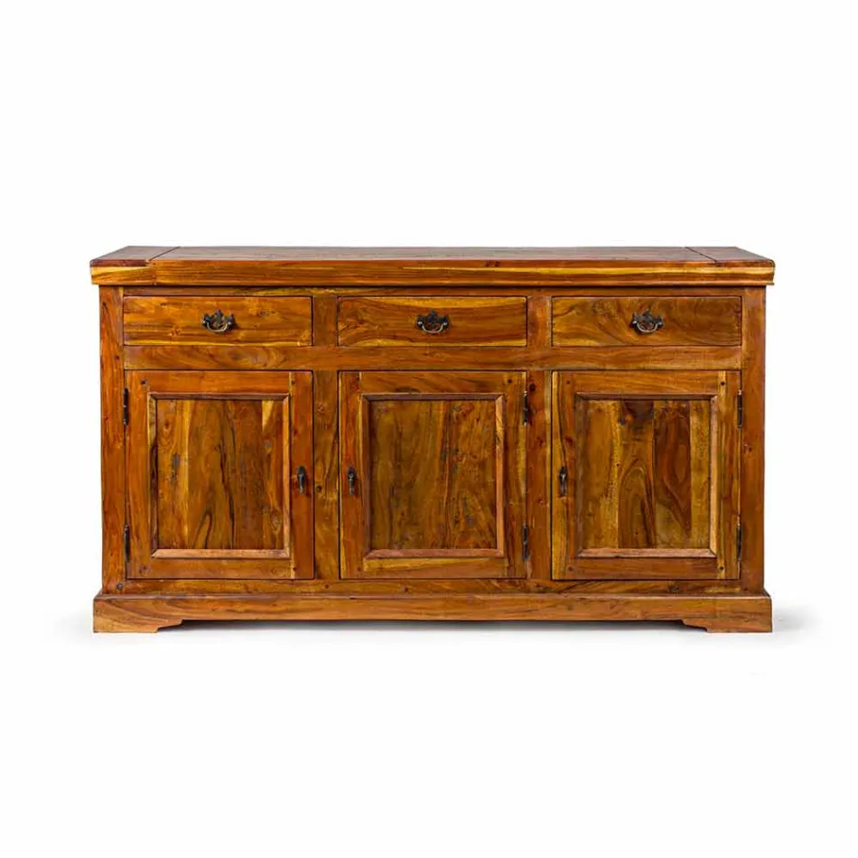 Classic Design Sideboard in Solid Acacia Wood Rustic Finish - Malaya Viadurini