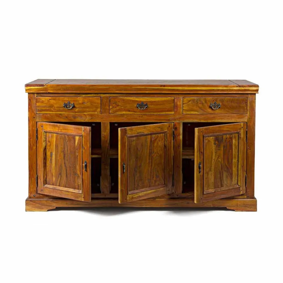 Classic Design Sideboard in Solid Acacia Wood Rustic Finish - Malaya Viadurini