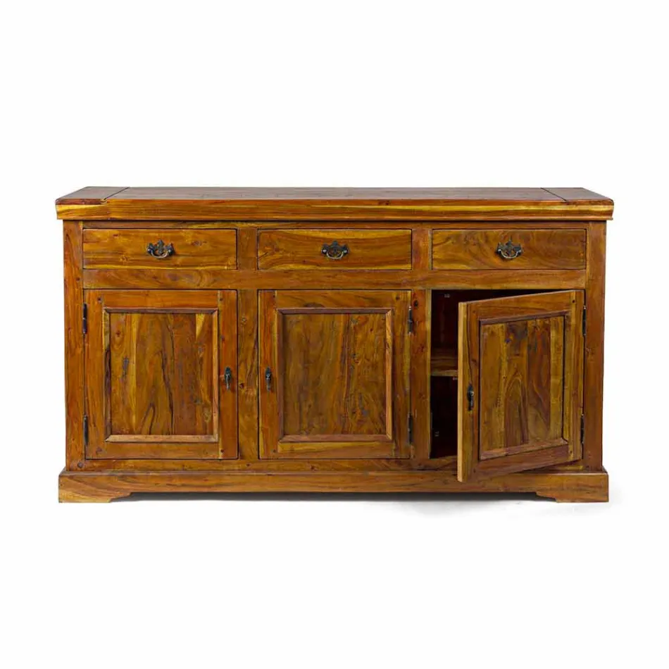 Classic Design Sideboard in Solid Acacia Wood Rustic Finish - Malaya Viadurini