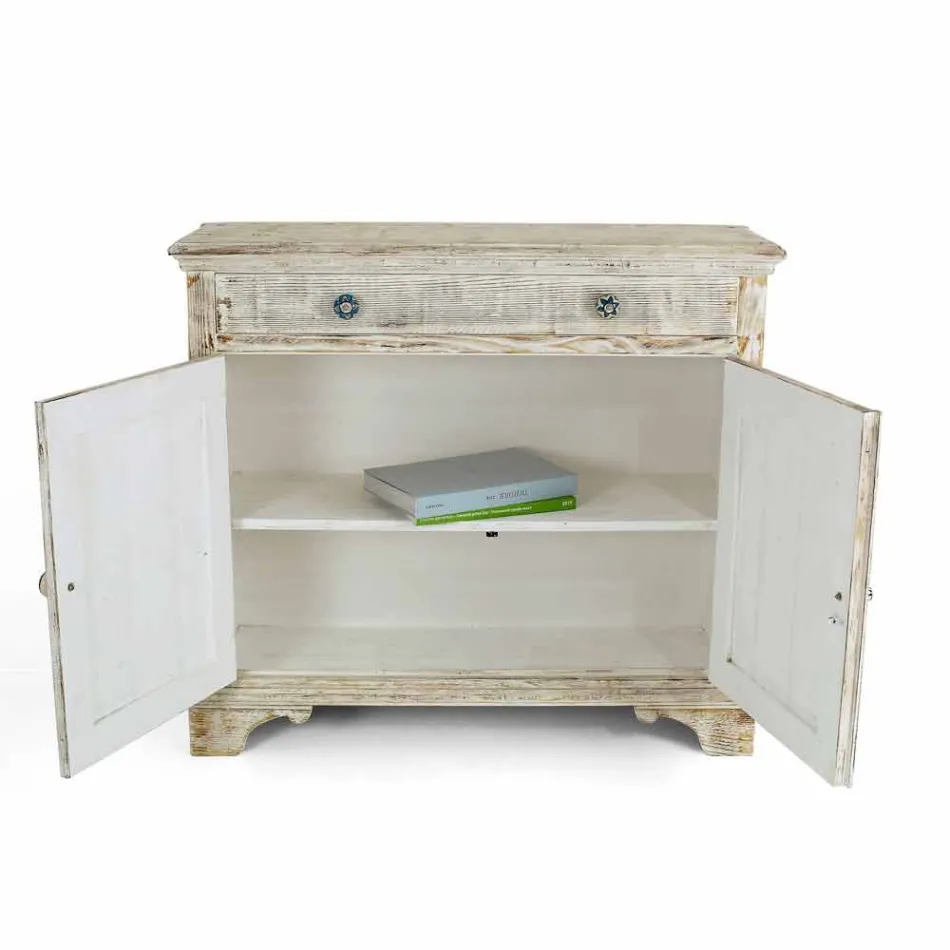 Solid Spruce Wood Sideboard with Internal Shelves Made in Italy - Pierrot Viadurini