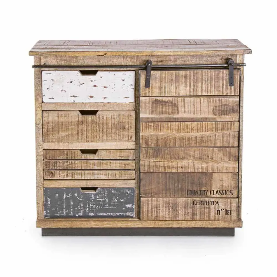 Sideboard in Wood and Steel with Door and 4 Drawers Industrial Style - Renza Viadurini