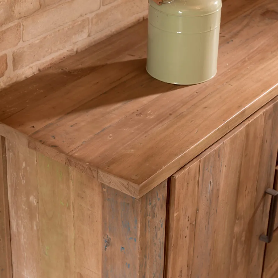 Living Sideboard with 2 Doors and 3 Central Drawers in Recycled Wood - Slide Viadurini