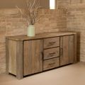 Living Sideboard with 2 Doors and 3 Central Drawers in Recycled Wood - Slide
