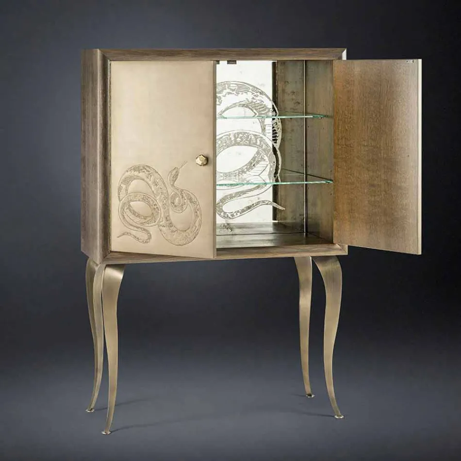 Modern sideboard with 2 doors in solid wood and Joy aniline leather Viadurini