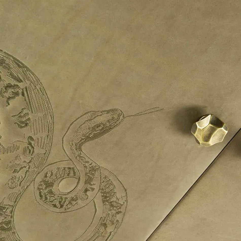 Modern sideboard with 2 doors in solid wood and Joy aniline leather Viadurini