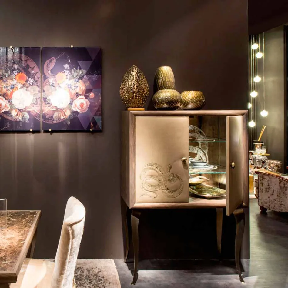 Modern sideboard with 2 doors in solid wood and Joy aniline leather Viadurini