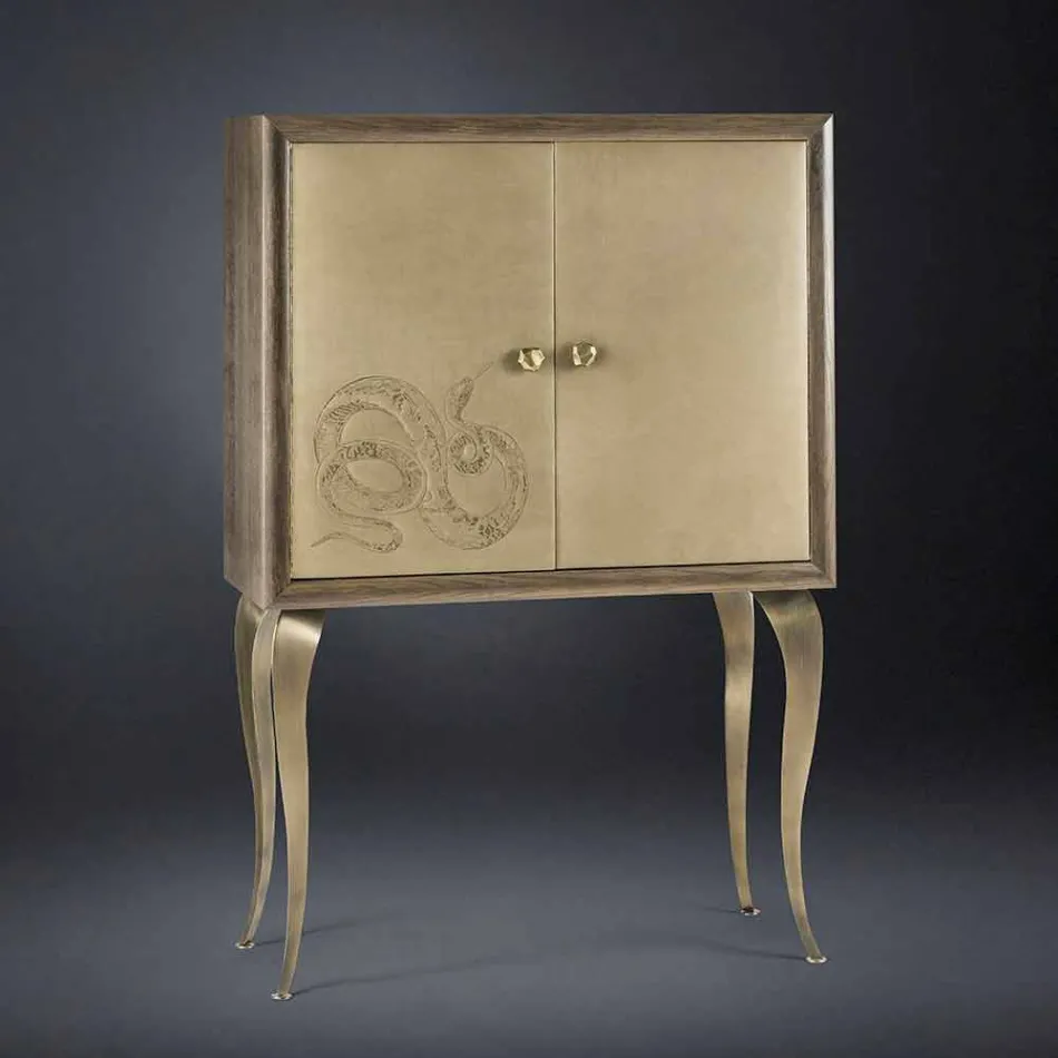 Modern sideboard with 2 doors in solid wood and Joy aniline leather Viadurini