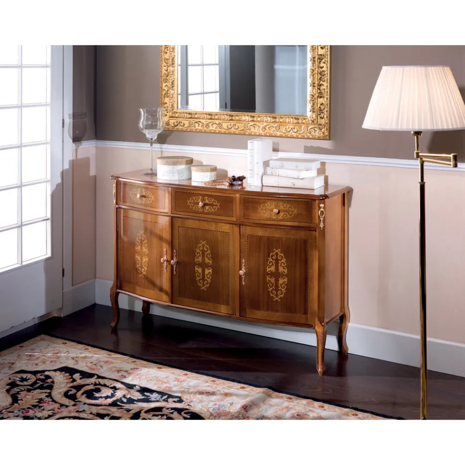 Lounge Sideboard in Walnut or White Wood and Inlays Made in Italy - Katerine Viadurini