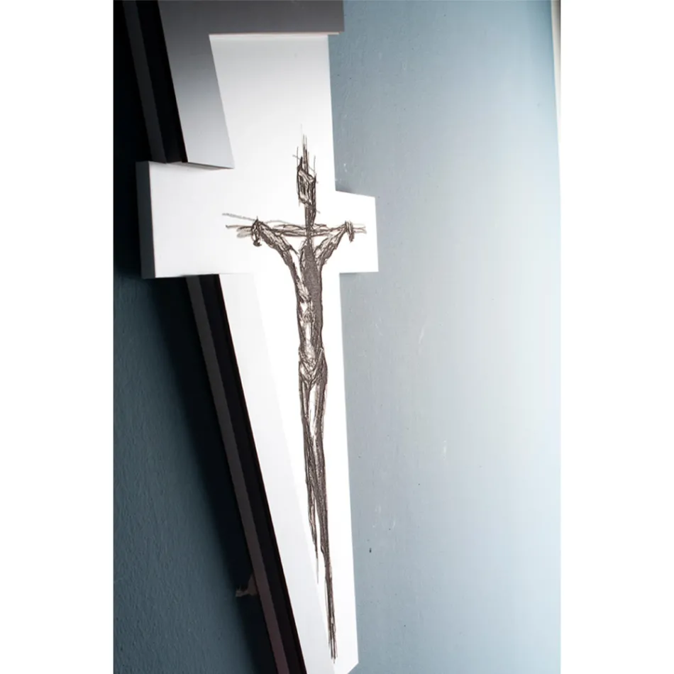 White and Grey Crucifix Made with Laser Engraving Made in Italy - Egle Viadurini