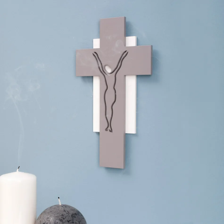 White and Grey Crucifix Made with Laser Engraving Made in Italy - Nadia Viadurini
