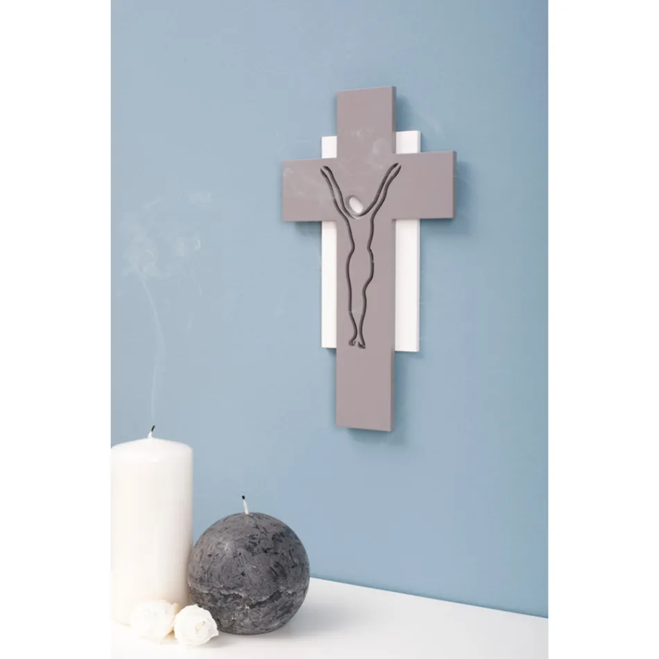 White and Grey Crucifix Made with Laser Engraving Made in Italy - Nadia Viadurini