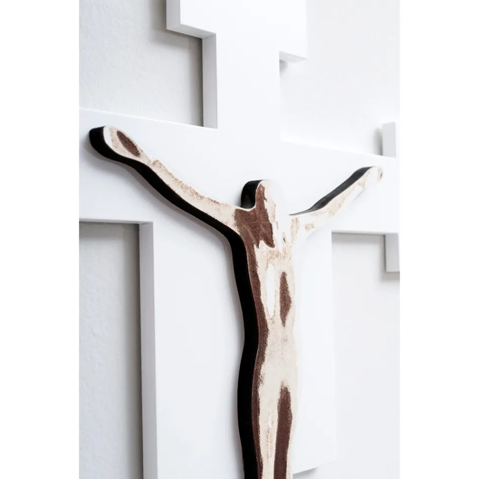 Laser Engraved White Savior Crucifix Made in Italy - Glora Viadurini