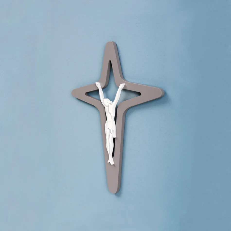 White and Grey Christo Crucifix Laser Engraved Made in Italy - Teresa Viadurini