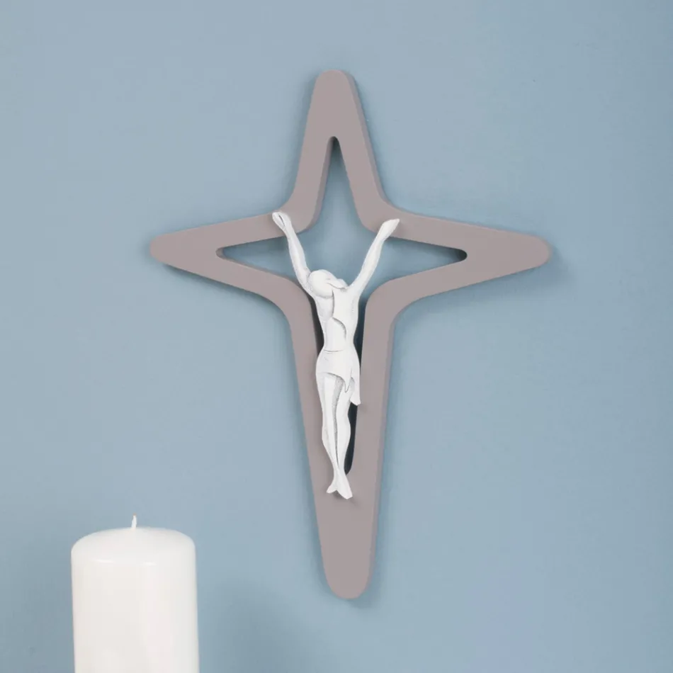 White and Grey Christo Crucifix Laser Engraved Made in Italy - Teresa Viadurini