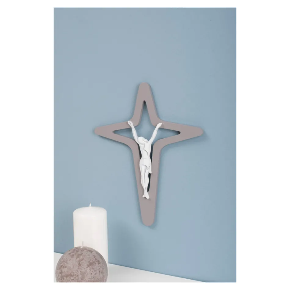White and Grey Christo Crucifix Laser Engraved Made in Italy - Teresa Viadurini