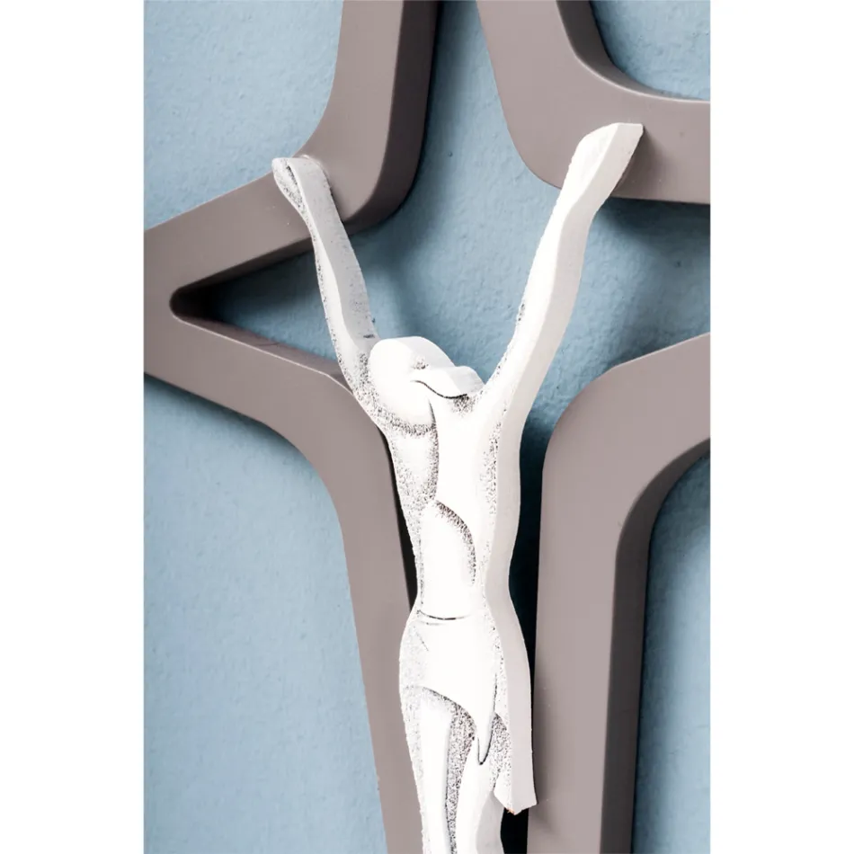 White and Grey Christo Crucifix Laser Engraved Made in Italy - Teresa Viadurini