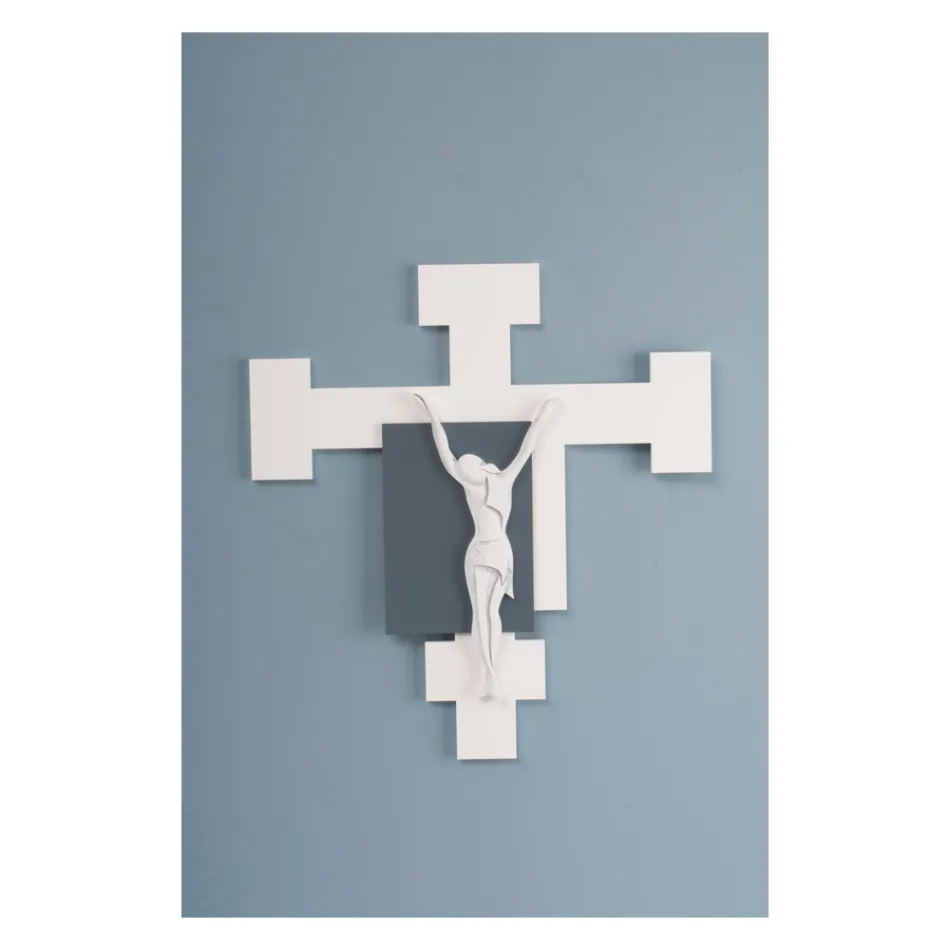 Crucifix Made with White Laser Engraving and Gravel Made in Italy - Evelina Viadurini