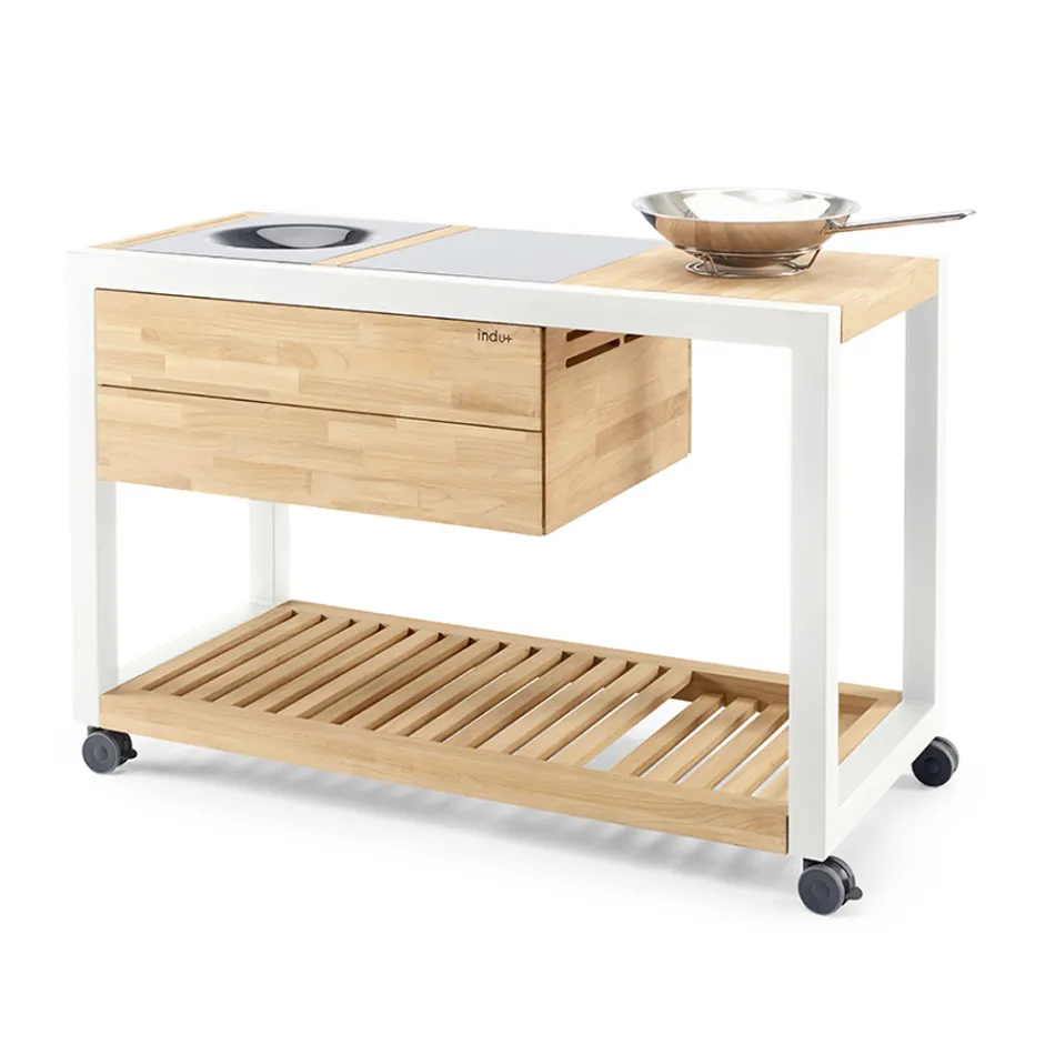 Outdoor Kitchen 140x65x93 cm Made of Solid Teak and Aluminium - Convivial Viadurini