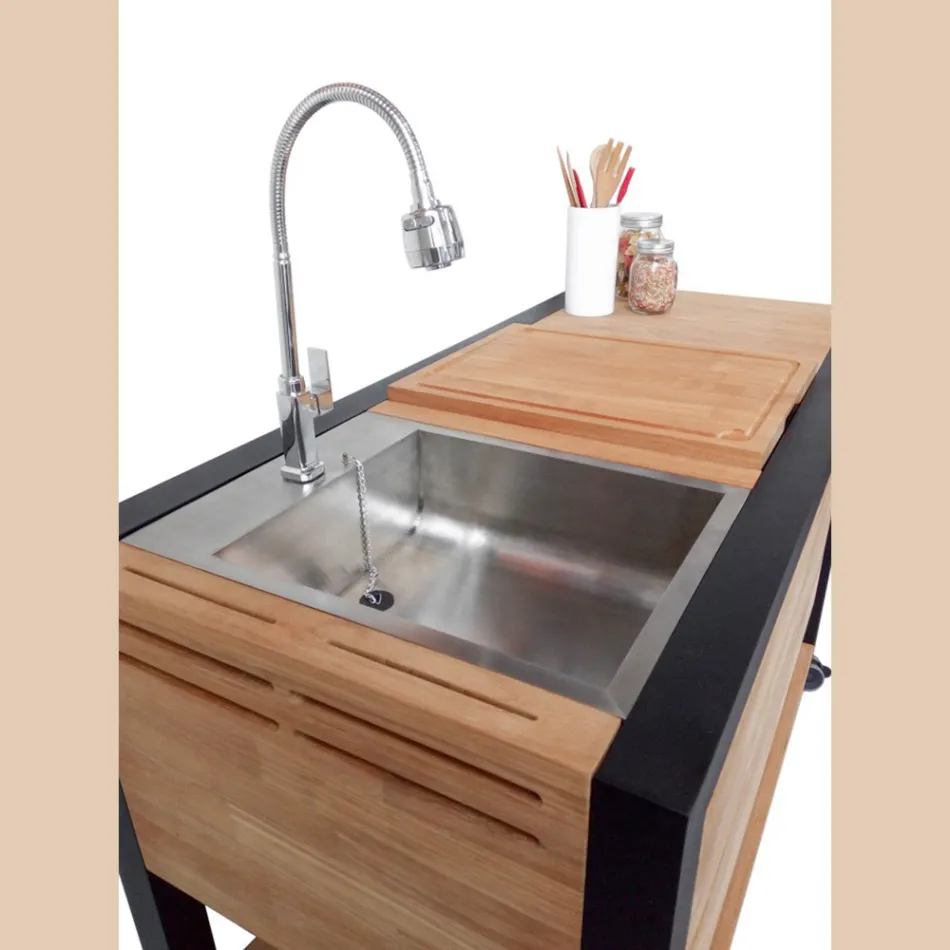 Outdoor Kitchen 140x65x93 cm Made of Solid Teak and Aluminium - Convivial Viadurini