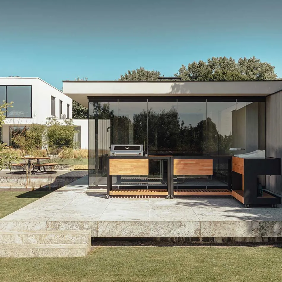 Outdoor Kitchen 140x65x93 cm Made of Solid Teak and Aluminium - Convivial Viadurini