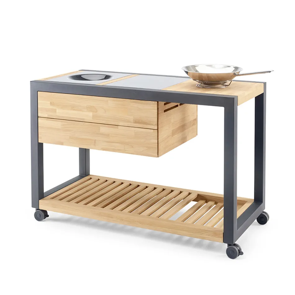 Outdoor Kitchen 140x65x93 cm Made of Solid Teak and Aluminium - Convivial Viadurini