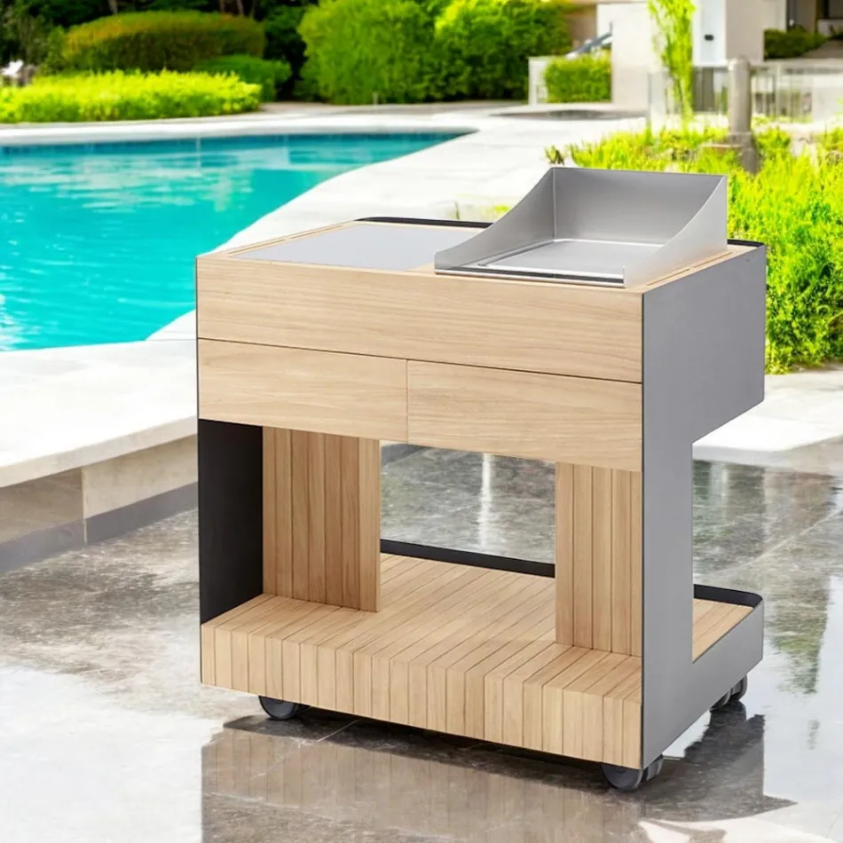 Outdoor Kitchen 96x70x93 cm Made of Solid Teak and Aluminium - Refined Viadurini