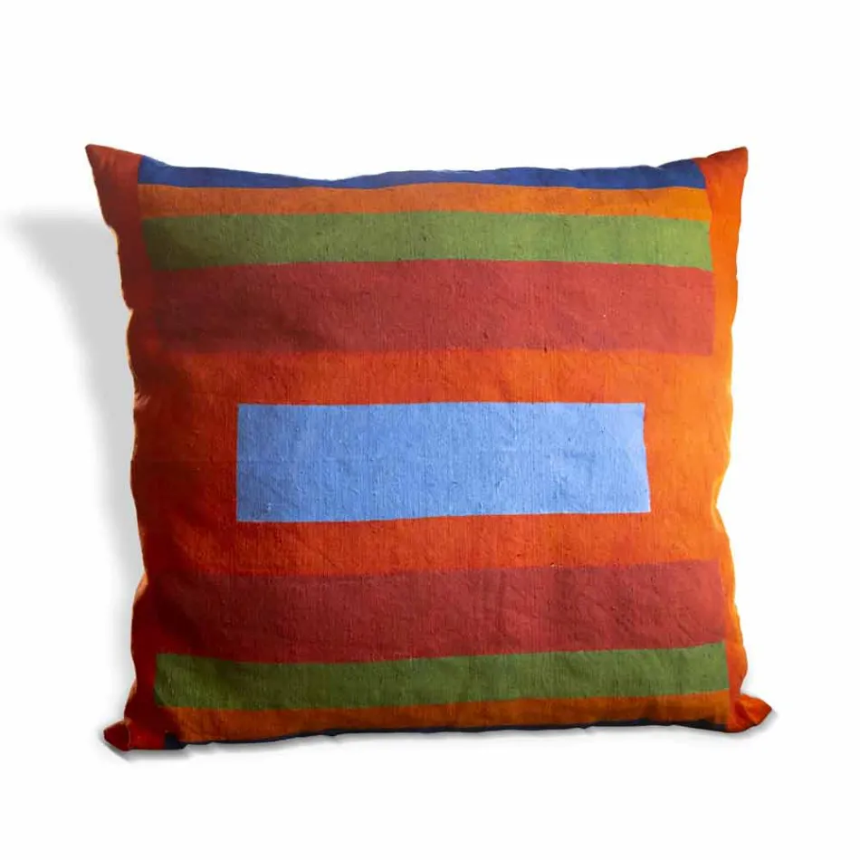 Hand Painted Hemp Cushion Unique Piece Italian Art - Brands Viadurini