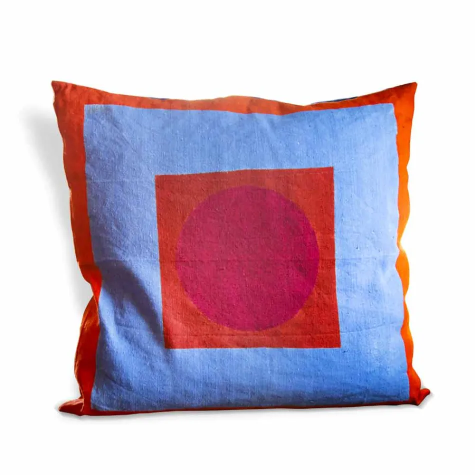 Hand Painted Hemp Cushion Unique Piece Italian Art - Brands Viadurini