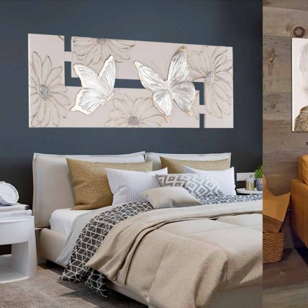 Hand-painted double-elle painting with butterflies made in Italy Martina Viadurini
