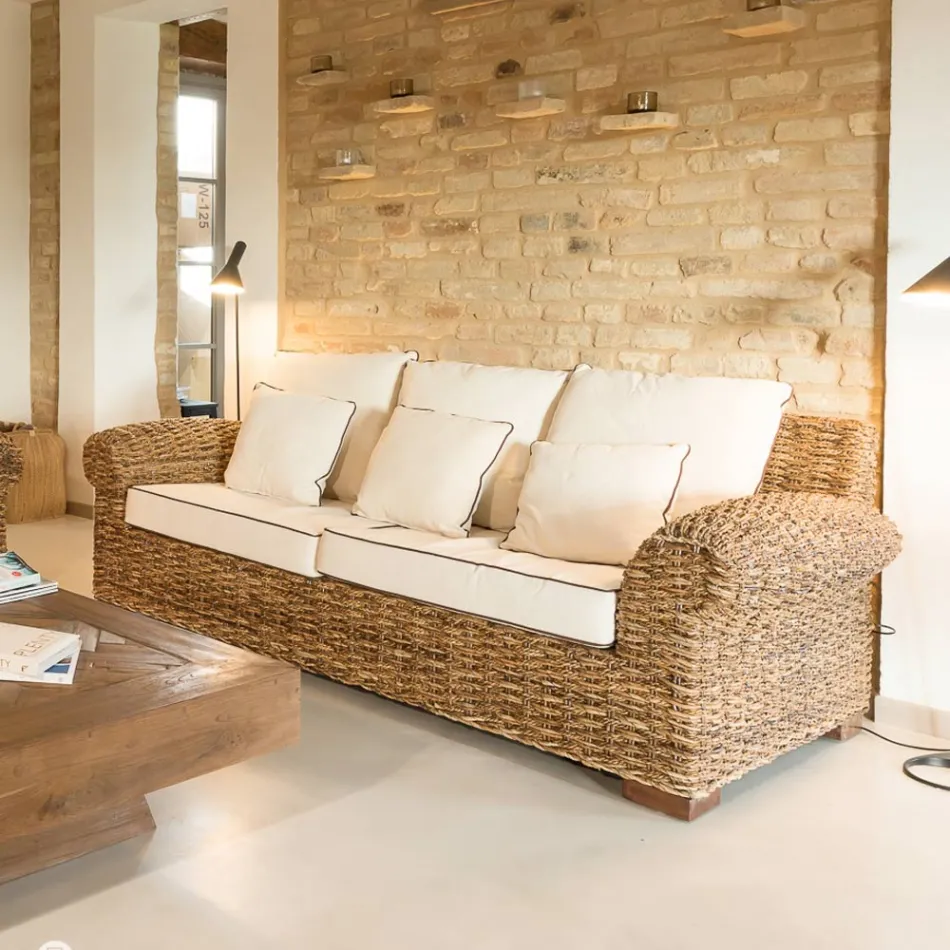 2 or 3 Seater Outdoor Sofa in Abaca with Cushions - Lagertha Viadurini