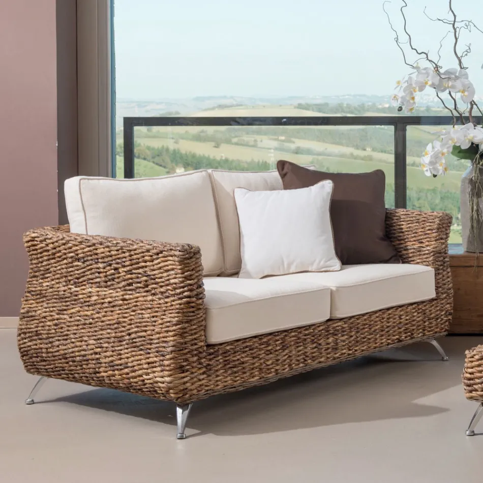 2 or 3 Seater Outdoor Sofa in Banana Tree with Cushions - Legolas Viadurini