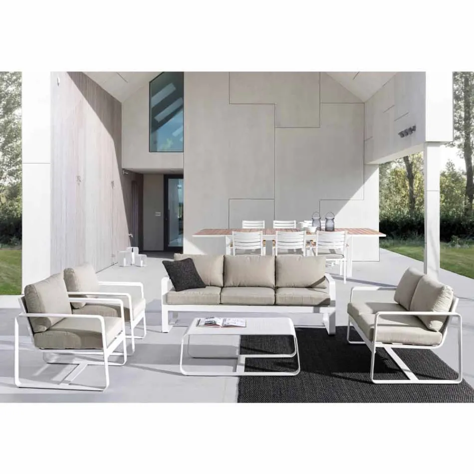 2 Seater Outdoor Sofa in Aluminium with Fabric Cushions - Mirea Viadurini