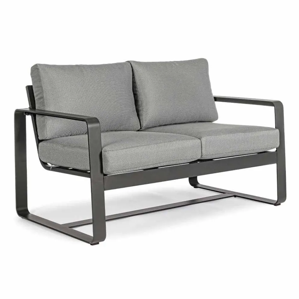 2 Seater Outdoor Sofa in Aluminium with Fabric Cushions - Mirea Viadurini