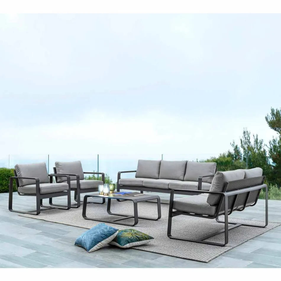 2 Seater Outdoor Sofa in Aluminium with Fabric Cushions - Mirea Viadurini