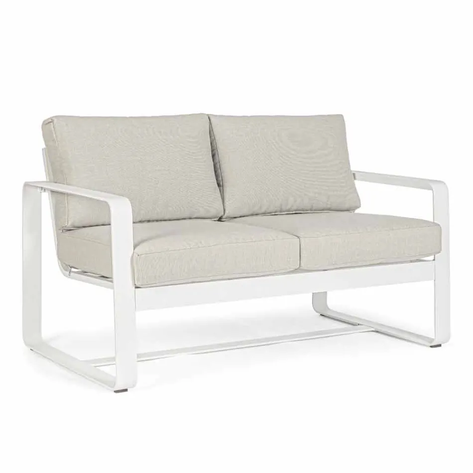 2 Seater Outdoor Sofa in Aluminium with Fabric Cushions - Mirea Viadurini