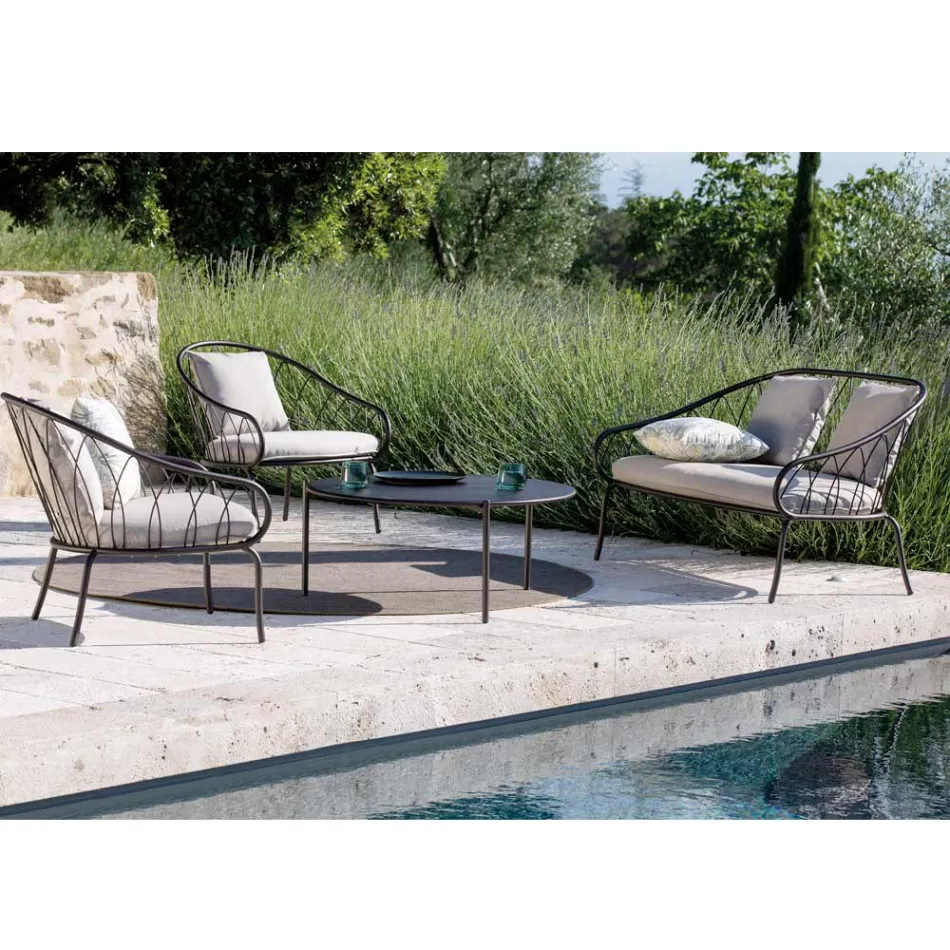 2 Seater Garden Sofa in Metal and Cushion Made in Italy - Fontana Viadurini