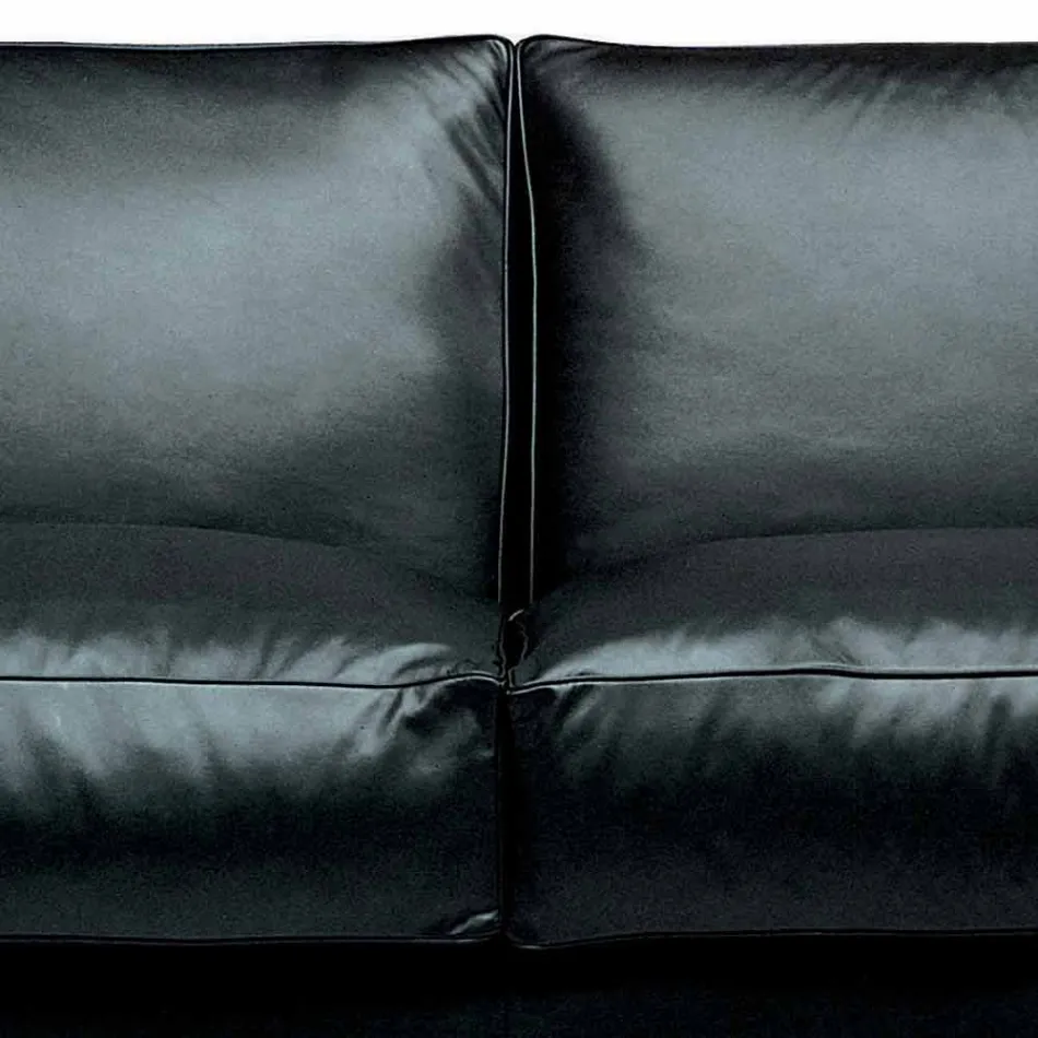 2 Seater Leather Sofa with Walnut Wood Feet Made in Italy - Alessandria Viadurini