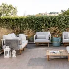 2 Seater Sofa in Teak, Rope Weaving and Cushions - Bellatrix Viadurini