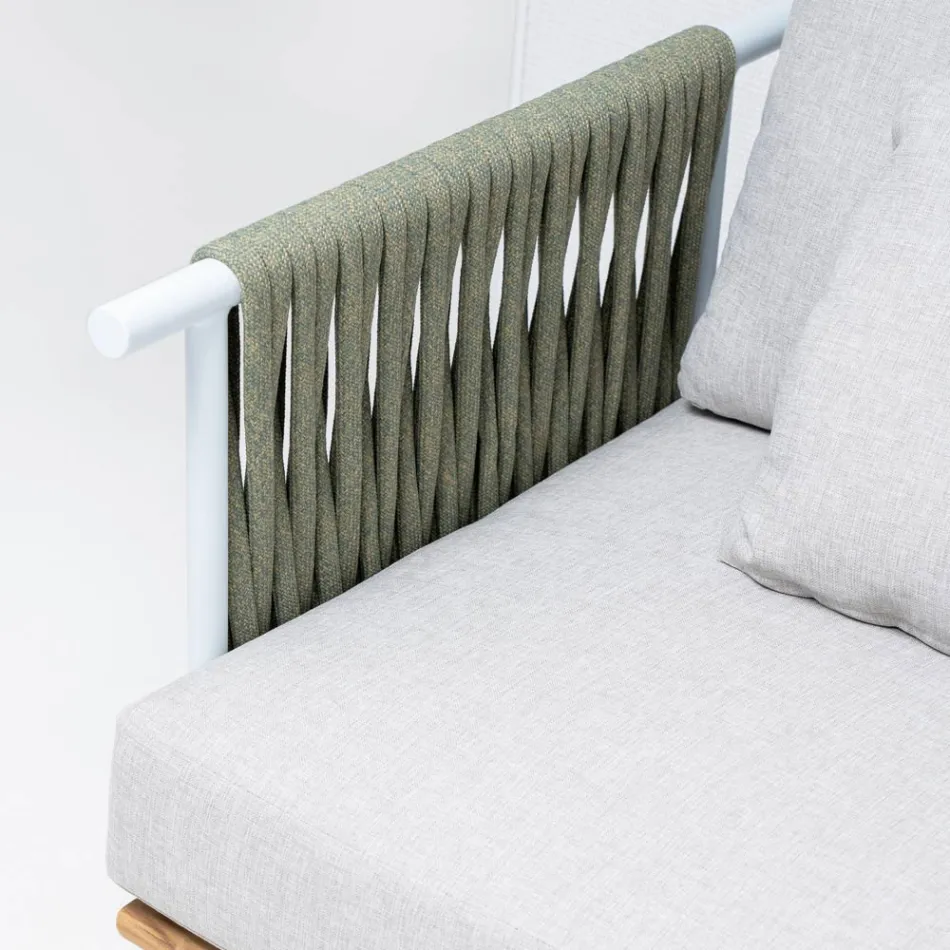 2 Seater Sofa in Teak, Rope Weaving and Cushions - Bellatrix Viadurini